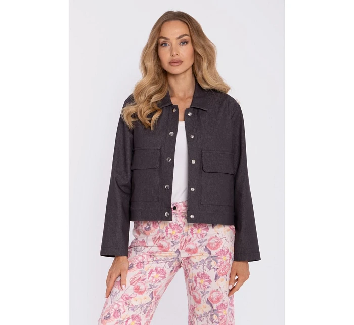 M909 Zkrácená bunda na knoflíky s klopami - grafitová M909 Zkrácená bunda na knoflíky s klopami - grafitová