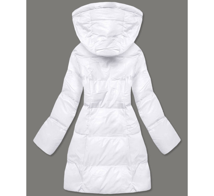 Bílá dámská zimní bunda s kapucí (5M722-281)
