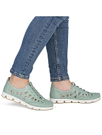 Dámská kožená prolamovaná zelená polobotka model 22081647 - Rieker Dámská kožená prolamovaná zelená polobotka model 22081647 - Rieker