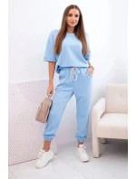 Dámský viskózový komplet s krátkým rukávem a nohavicemi modrý