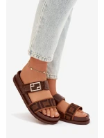 Dámské pantofle s zlatým sponou hnědé Fiorisse