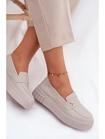 Kožené dámské polobotky na platformě s nazouváním Vinceza 93218 Béžové