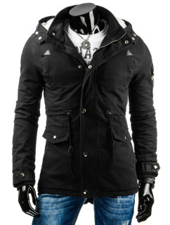 Pánská prošívaná zimní bunda s odnímatelnou kapucí černá - Černá / XXL - DSTREET