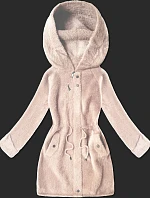 Vlněná bunda z alpaky s kapucí světle lososová (W214#)