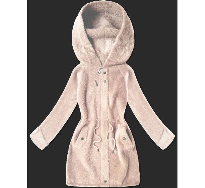bunda typu alpaka v lososové barvě s kapucí model 21482435 - MHM