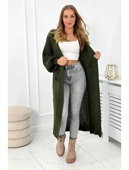 Svetr dlouhý kardigan khaki Svetr dlouhý kardigan khaki