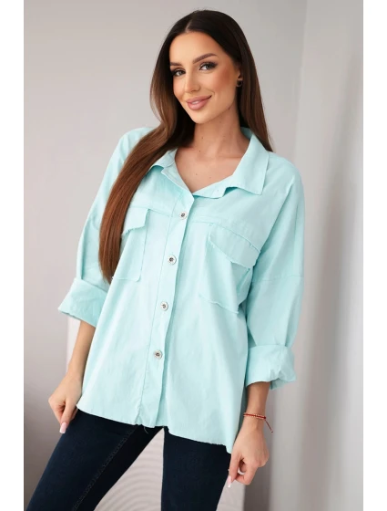 Dámská bavlněná košile s kapsami mátová Dámská bavlněná košile s kapsami mátová