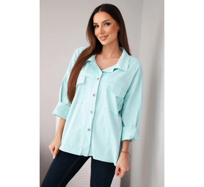 Dámská bavlněná košile s kapsami mátová Dámská bavlněná košile s kapsami mátová
