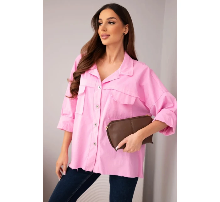 Dámská bavlněná košile s kapsami jasně růžová