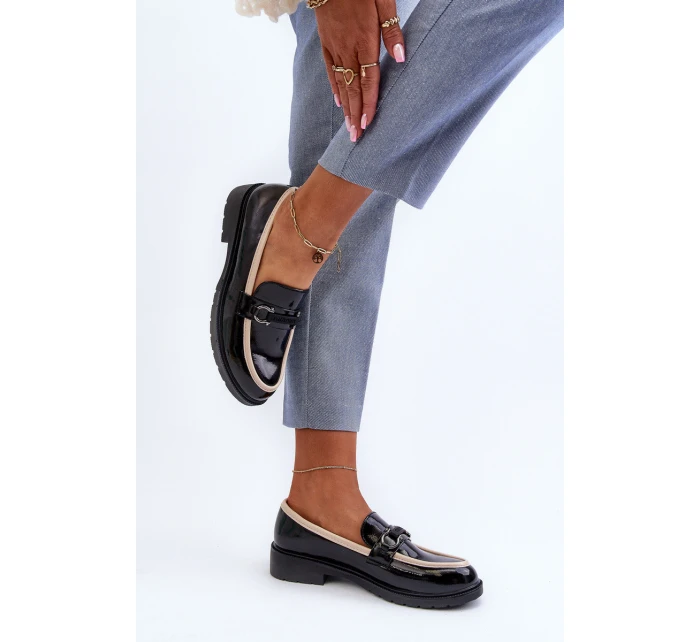 Dámské lakované polobotky mokasíny S.Barski HY336A černé