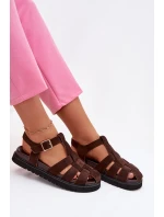 Dámské římské sandály s zlatou sponou na platformě Čokoládová Terelina