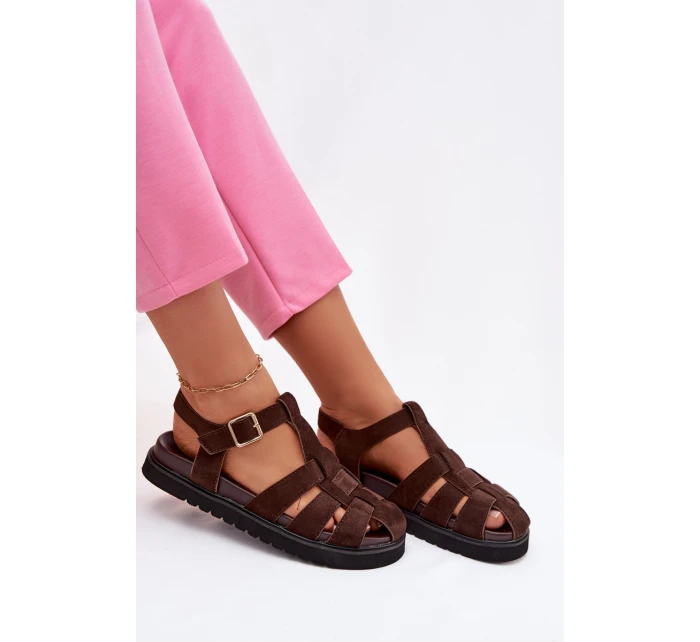 Dámské římské sandály s zlatou sponou na platformě Čokoládová Terelina