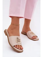 Pantofle z přírodní kůže Ploché podpatky  Nude model 22133746 - S.Barski