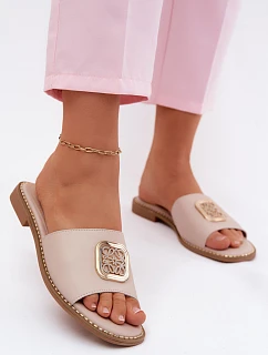 Pantofle z přírodní kůže Ploché podpatky  Nude model 22133746 - S.Barski