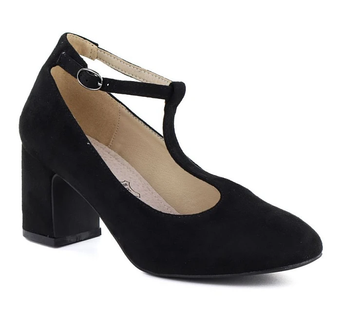 Černé semišové lodičky s podpatkem model 22073628