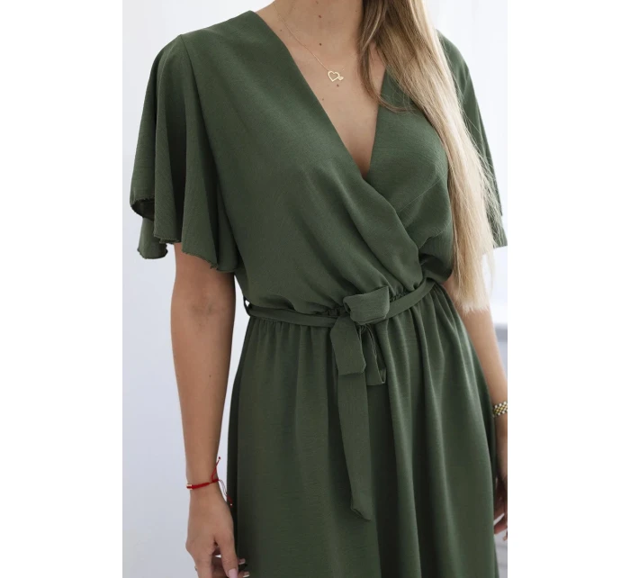 Šaty s vrstveným výstřihem khaki