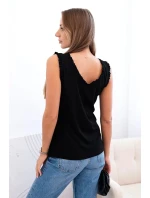 Dámská viskózová halenka s volánem ve výstřihu černý Dámská viskózová halenka s volánem ve výstřihu černý