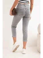 Dámské džíny model 21951836 Fit s vysokým pasem a ozdobným přívěskem grafitová - K-Fashion