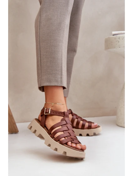 Kožené Dámské Sandály Zazoo model 21682166 Hnědé - Boto Kožené Dámské Sandály Zazoo model 21682166 Hnědé - Boto