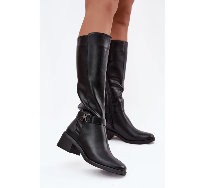 dámské kozačky na klínu s páskem  černé model 21714145 - SERGIO LEONE