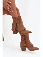 Dámské kotníkové boty na podpatku s límcem světle hnědé model 21714385 - Boto