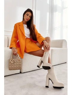 Hladké Kožené Botičky Na podpatku Béžove Kaysa