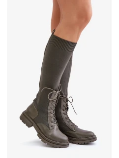 Nazouvací kozačky s ponožkovým svrškem tmavě zelené Iranel