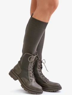 Nazouvací kozačky s ponožkovým svrškem tmavě zelené Iranel