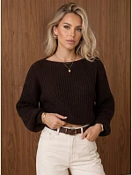 Dámský krátký svetr s nastavitelným pasem, čokoládově hnědý, FashionStreet MY2619 Dámský krátký svetr s nastavitelným pasem, čokoládově hnědý, FashionStreet MY2619