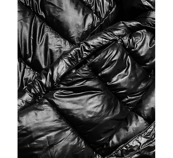 Černá dámská bunda s vyhrnutým límcem (ag1-j9061b)