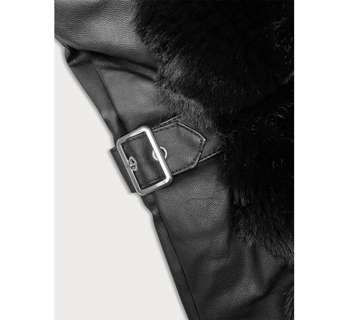 Černá dámská kožešinová vesta s kapucí J Style (11Z8081)