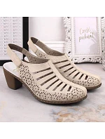 Kožené sandály na podpatku Rieker W RKR49B beige Kožené sandály na podpatku Rieker W RKR49B beige