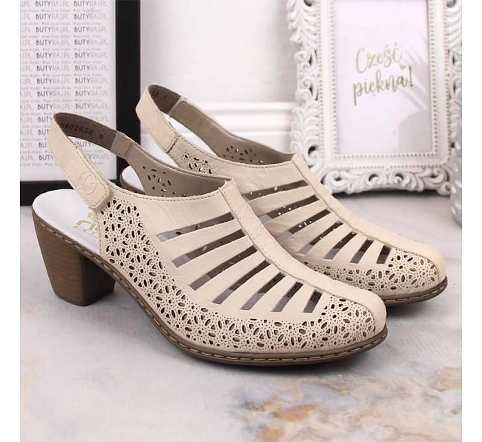 Kožené sandály na podpatku Rieker W RKR49B beige Kožené sandály na podpatku Rieker W RKR49B beige