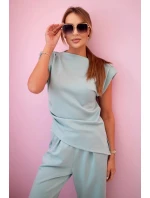 Komplet asymetrická halenka + kalhoty tmavá máta