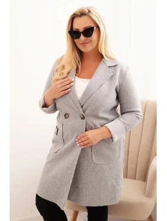 Dámský elegantní kabát Plus Size s límcem a velkými kapsami šedý