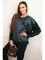 Dámský souprava z viskózy s prošívanou mikinou a kalhotami tmavě zelený