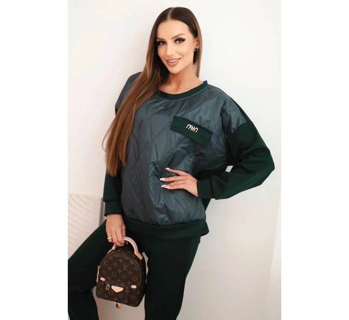 Dámský souprava z viskózy s prošívanou mikinou a kalhotami tmavě zelený