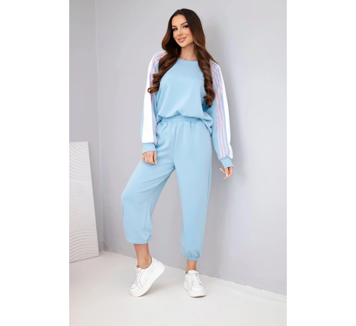 Dámský komplet máslový s lampasem a pružným lemem modrý Dámský komplet máslový s lampasem a pružným lemem modrý