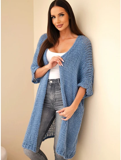 Dámský svetr oversize s volným pletením bez zapínání model 22366844 modrý - K-Fashion