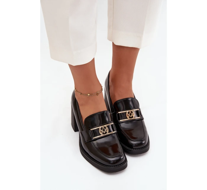 Dámské polobotky na podpatku se zlatým detailem černé model 21710793 - Boto