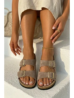 Dámské Pantofle Hnědé s Přezkami