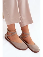 Semišové dámské baleríny Barefoot s pásky Zazoo 320 Cappuccino