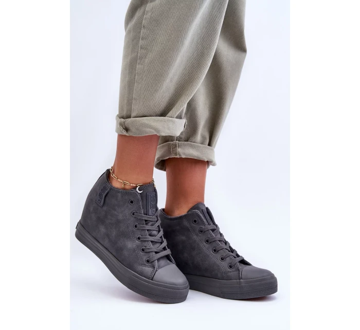 Dámské Kožené Tenisky Na Koturnu Big Star Šedé Dámské Kožené Tenisky Na Koturnu Big Star Šedé