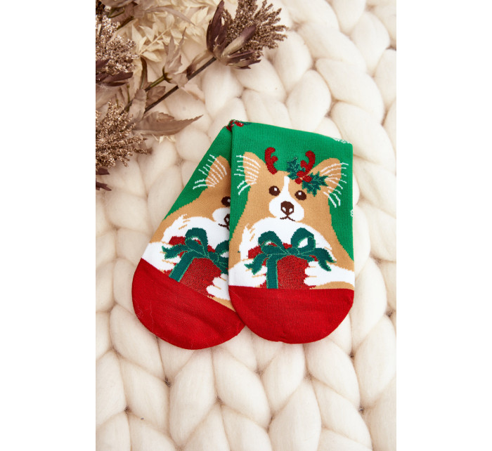Dámské vánoční ponožky se psem, zelené