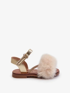 Dětské sandály na suchý zip s kožíškem, zlatý Rosavere