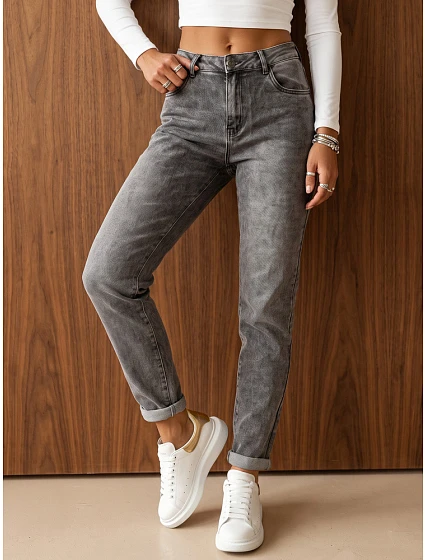 Jeansy damskie mom fit z wysokim stanem szare FashionStreet UY3247 Jeansy damskie mom fit z wysokim stanem szare FashionStreet UY3247