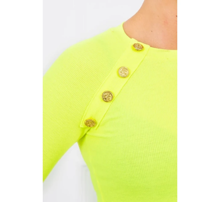 Šaty s ozdobnými knoflíky žluté neonové