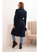 Dámský kabát v pase se zavazováním s límcem model 21239077 - K-Fashion