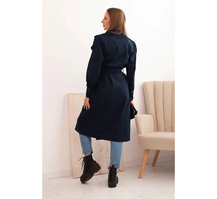 Dámský kabát v pase se zavazováním s límcem model 21239077 - K-Fashion