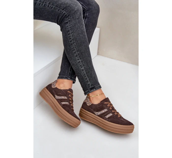 model 21679935 Semišové Sneakersy Na Platformě Leopardí Čokoládové - Zazoo